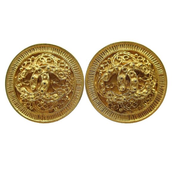 Chanel Button Earrings Gold Clip-On 94A 110460 - Picture 1 of 4